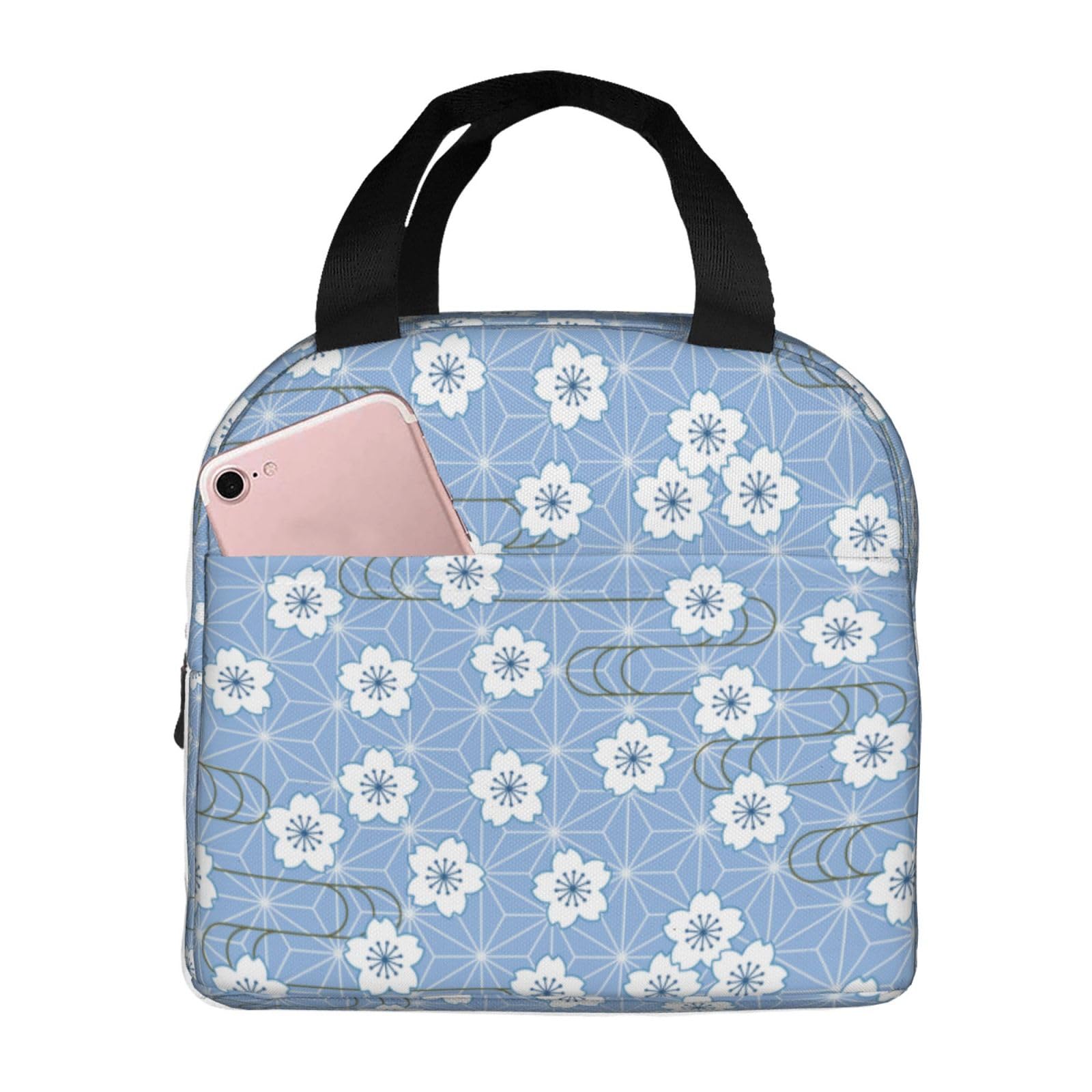 Amazon | ランチバッグ ブルー 花柄 和風 和柄 保冷 保温 保冷バッグ